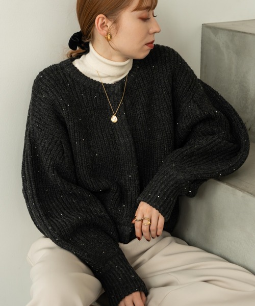 hinari（ヒナリ）の「スパンコールニットカーディガン（ニット