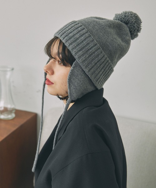 耳当て付き ポンポン ニット帽 MONO-MART LADY'S│MONO-MART
