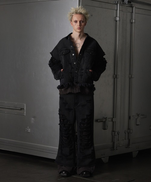 GRANCY】Sweat Docking Design Damage Denim Jacket / スウェット