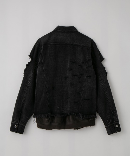 GRANCY】Sweat Docking Design Damage Denim Jacket / スウェット