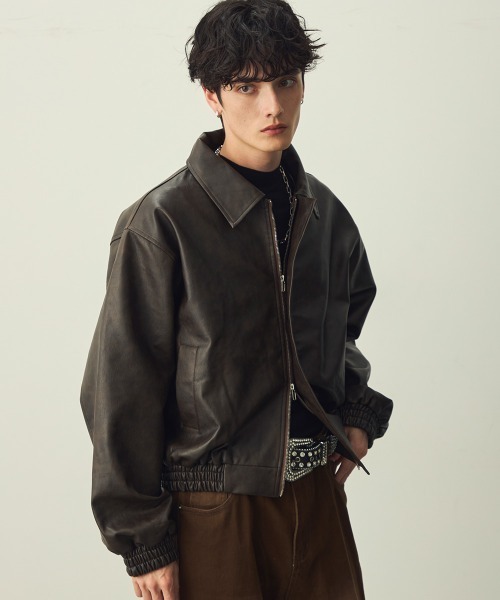 セール】Synthetic leather short blouson / 合成皮革ショート丈