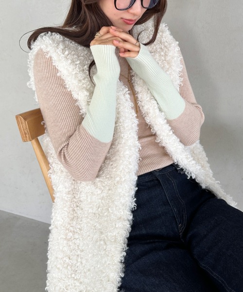 セール】bicolor rib knit tops／バイカラーリブニットクルーネック