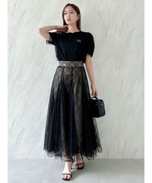 dazzlin（ダズリン）の「スパンコールチュールチェックスカート