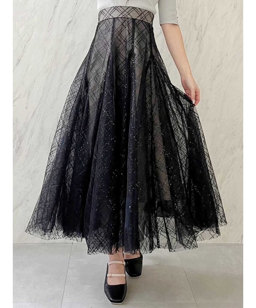 dazzlin（ダズリン）の「スパンコールチュールチェックスカート