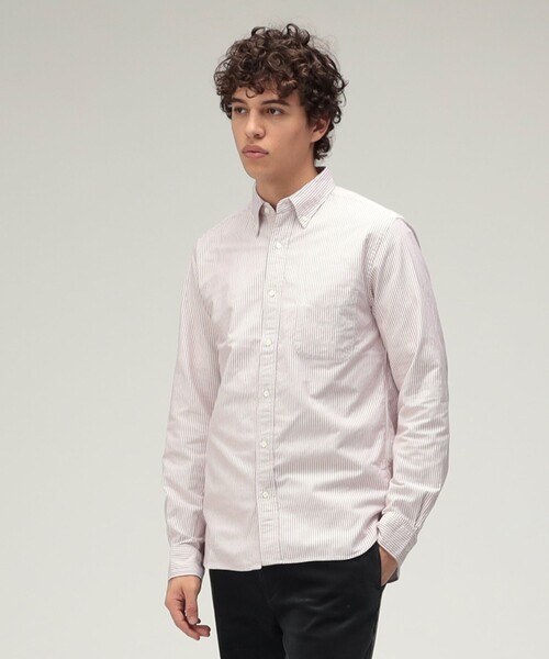 BEAMS+ 【未使用品】赤と白のストライプ ボタンダウンシャツ サイズXL