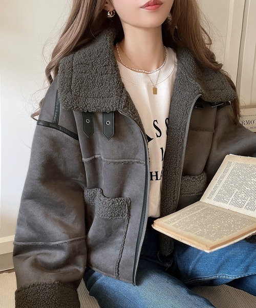 セール】大人のヴィンテージ感漂う。ショート丈フェイクムートンコート