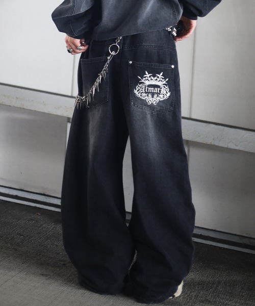 2サイズ展開 / UNISEX 》ATMARKトライバルクラウンロゴバギーデニム