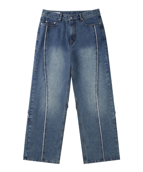 セール】カットオフウェイビーカーブワイドデニム [MID BLUE]（デニム