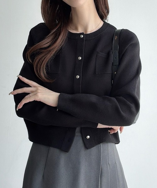 ボタンデザインクルーネックニットカーディガン（カーディガン/ボレロ