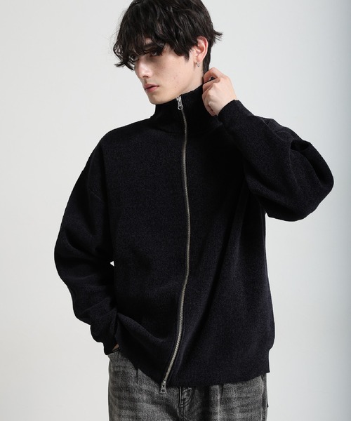 セール】Zip up high gauge chenille drivers knit/ハイゲージモール