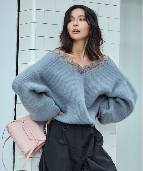 FRAY I.D（フレイアイディー）の「レーストリムラクーンニット（ニット