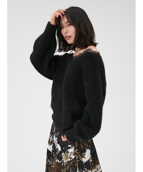 FRAY I.D（フレイアイディー）の「レーストリムラクーンニット（ニット