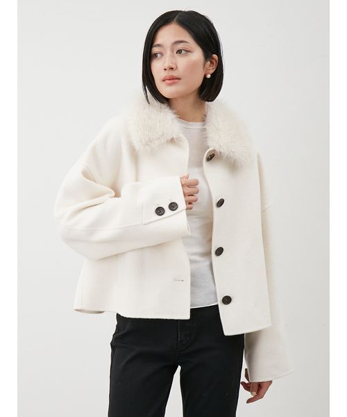 セール】2wayファーカラーリバーショートコート（チェスターコート