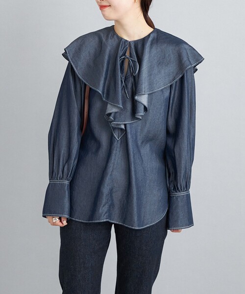 セール】〈手洗い可能〉デニムフリルブラウス◇（シャツ/ブラウス