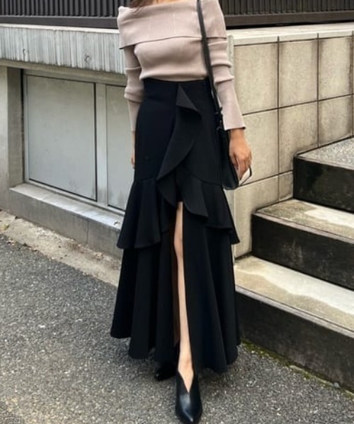 フリルスリットハイウエストスコートショートパンツ 秋服 冬服