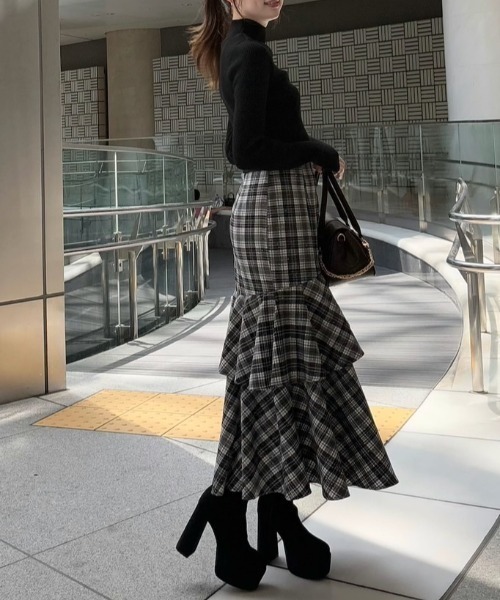 rienda（リエンダ）の「チェックフリルスリットスコートショートパンツ