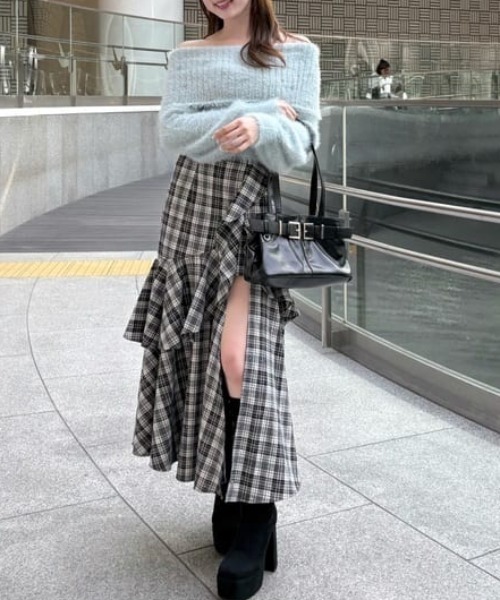 rienda（リエンダ）の「チェックフリルスリットスコートショートパンツ