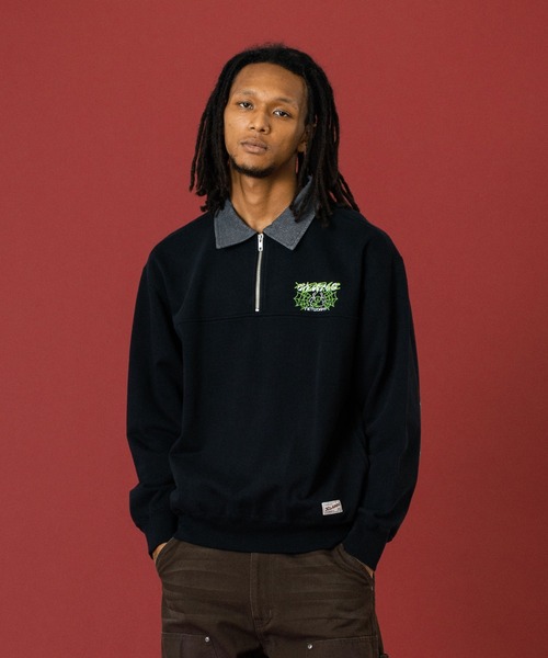 セール】DENIM COLLAR HALF ZIP SWEATSHIRT（スウェット）｜XLARGE