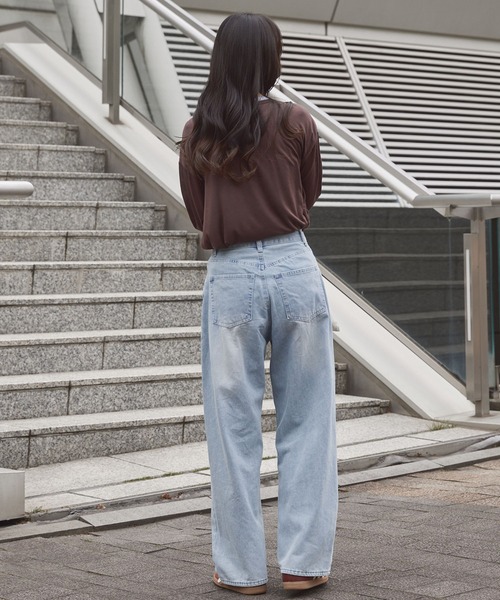 anyway.シリーズ】立体カーブ バレルレッグ ワイドデニム（速乾