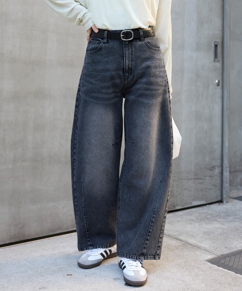 anyway.シリーズ】立体カーブ バレルレッグ ワイドデニム（速乾