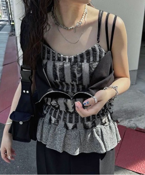 Ameri（アメリ）の「MANY WAY JACQUARD SHORT KNIT TOP（ニット