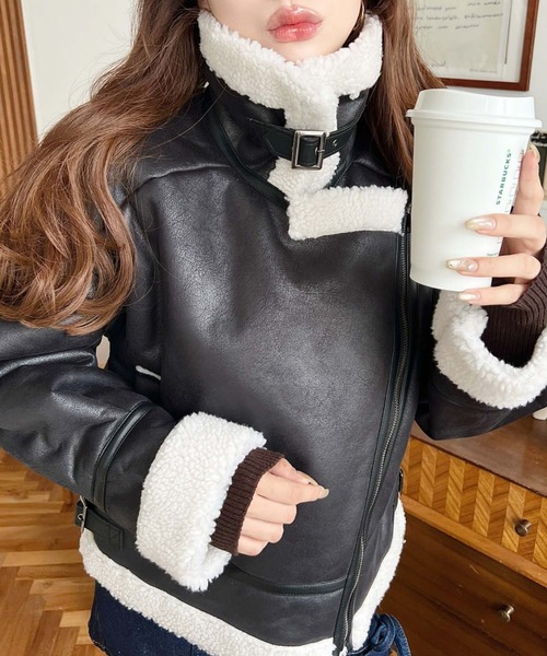 セール】【累計販売枚数1万枚突破！】フェイクレザー×ボアフェイク