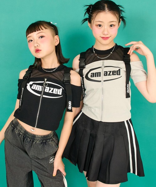 セール】ベルト デザイン 肩あき ジップ トップス【キッズお揃い】（T