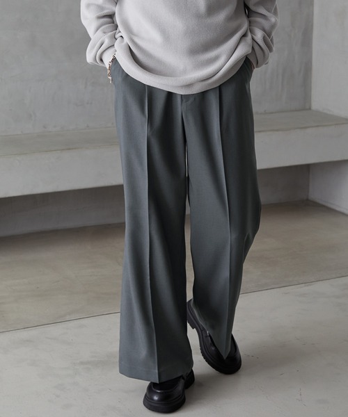 ZOZO限定】メランジツイルストレッチタックフレアパンツ/セットアップ