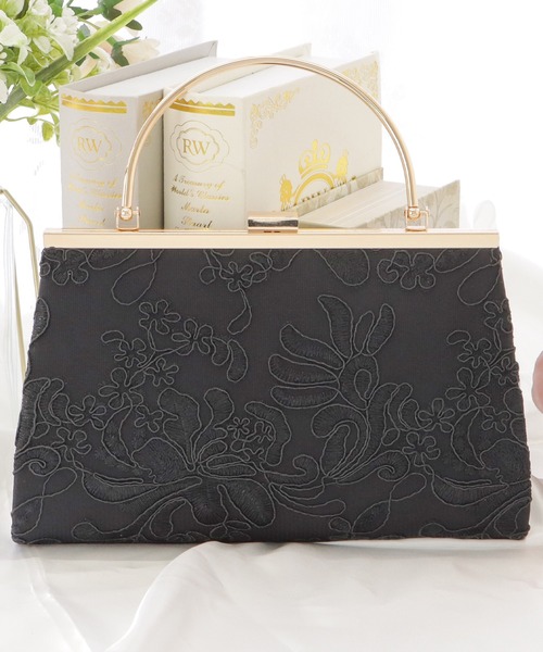 セール】フラワー刺繍メタリックハンドバッグ（クラッチバッグ）｜Lace