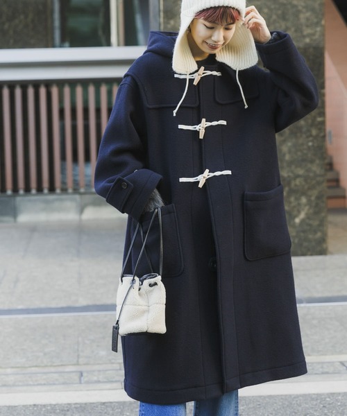 スピックアンドスパン パイルウールダッフルコート 36 ブラック Spick