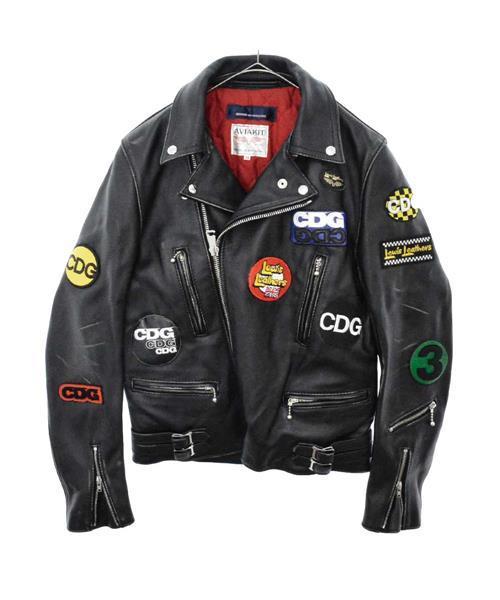 ブランド古着】ライトニングワッペンレザーダブルライダースジャケット
