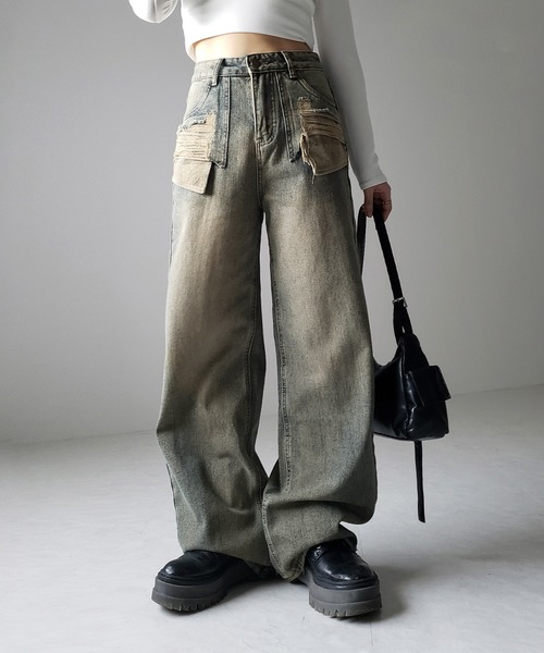 セール】【 4size ／ 2color 】ダメージアウトポケットヴィンテージ