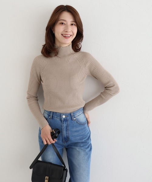 セール】ストレッチリブハイネックニット（ニット/セーター）｜Pierrot