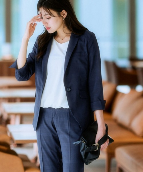 セール】【うすカル・洗える】シャドーチェックストレッチテーパード