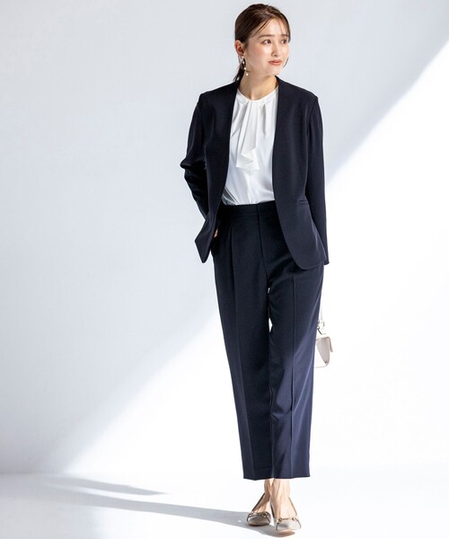 洗える】セレモニーダブルクロス カラーレス ジャケット（ノーカラー