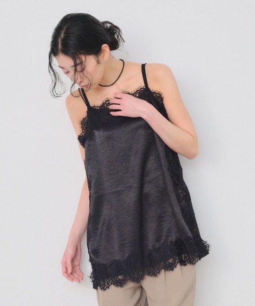 サテン裾レースインナーキャミソール（キャミソール）｜Shelly island