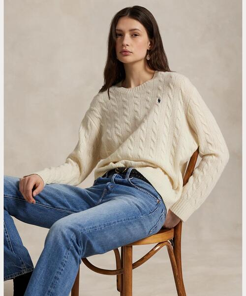 ケーブル ウールカシミヤ クルーネック セーター（ニット/セーター