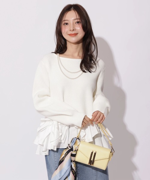 リボンフリルヘムショートニット（ニット/セーター）｜Apuweiser-riche