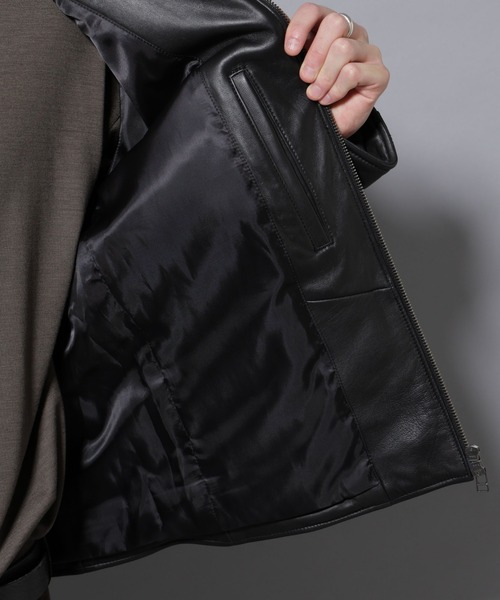 バンドカラーレザーシングルライダースジャケット（ライダース