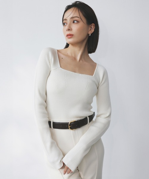 カシミヤブレンドデコルテリブニットプルオーバー（ニット/セーター