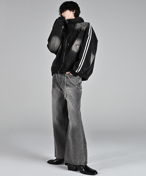 セール】line sleeve track zip parker jacket / ラインスリーブ