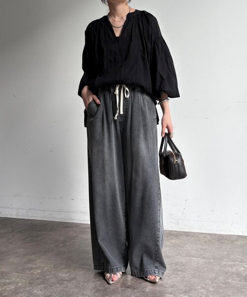 新色追加】デニムワイドイージーパンツ（デニムパンツ）｜DouDou