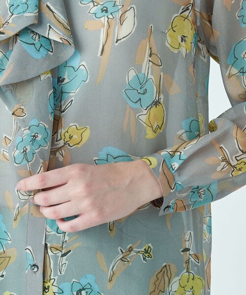 セール】リンズフラワープリント ボウタイブラウス（シャツ/ブラウス