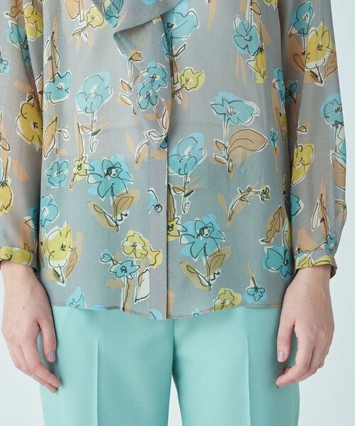 セール】リンズフラワープリント ボウタイブラウス（シャツ/ブラウス