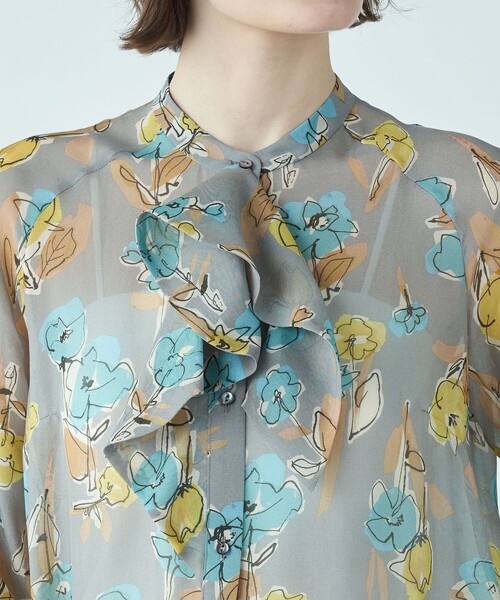 セール】リンズフラワープリント ボウタイブラウス（シャツ/ブラウス