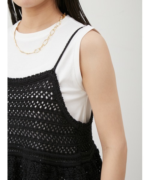 セール】【ウォッシャブル】クロシェニットキャミ×ノースリトップス