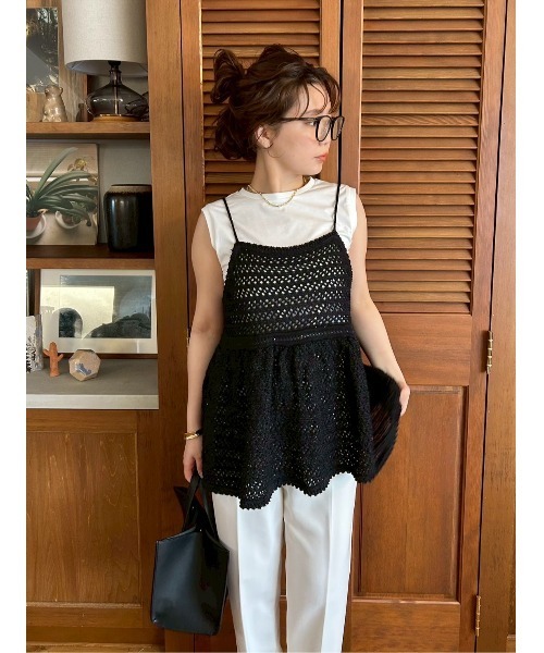 セール】【ウォッシャブル】クロシェニットキャミ×ノースリトップス