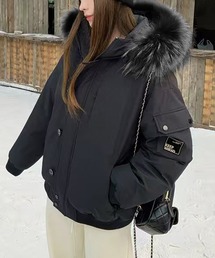 ダウンジャケット/コート（ブラック/黒色系・フェイクファー