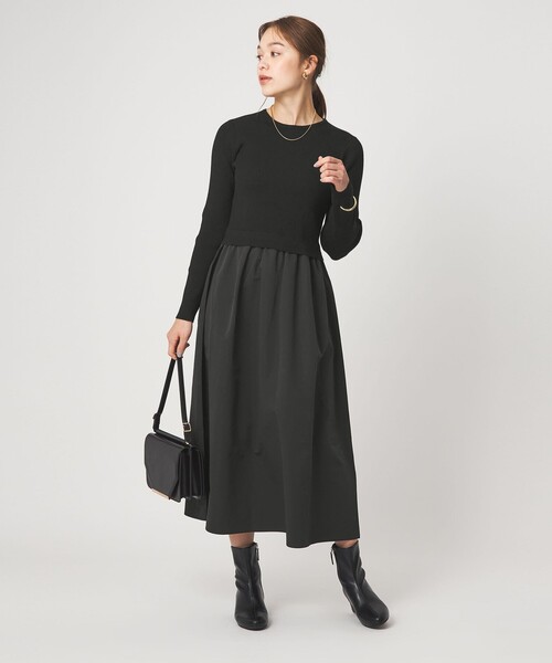 タフタ ドッキング ワンピース ウォッシャブル（ワンピース）｜green