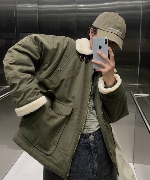 ビッグシルエットフェイクボアミリタリージャケット MF1842